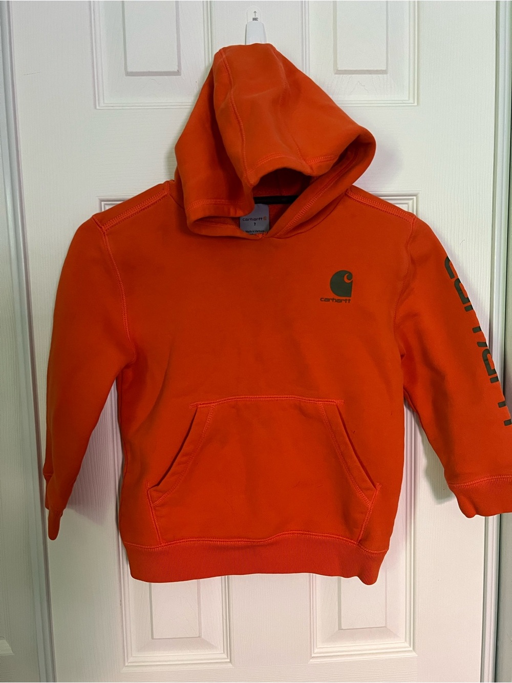 Carhartt Kids Orange Hooded Sweatshirt with Sleeve Logo